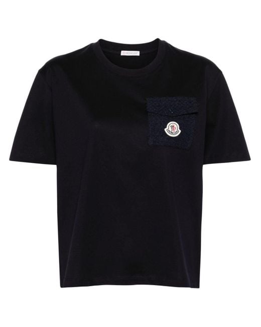 Moncler Black T-Shirt mit Logo-Patch
