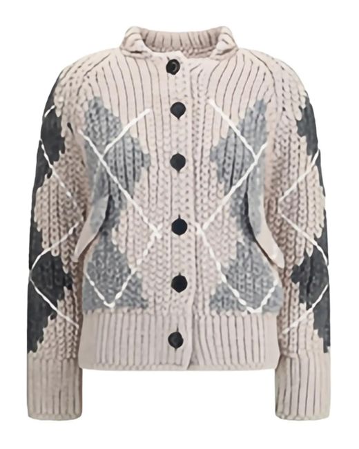 Ermanno Scervino Gray Argyle-Pattern Knitted Cardigan