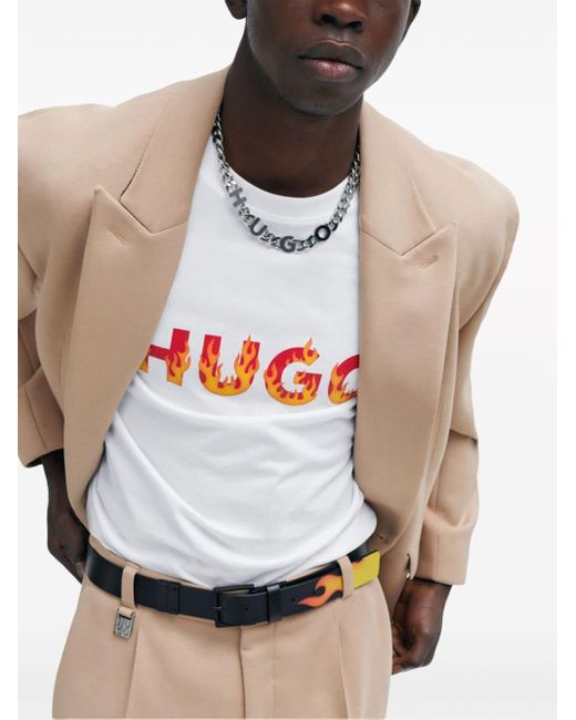 HUGO White Danda Logo-print T-shirt for men