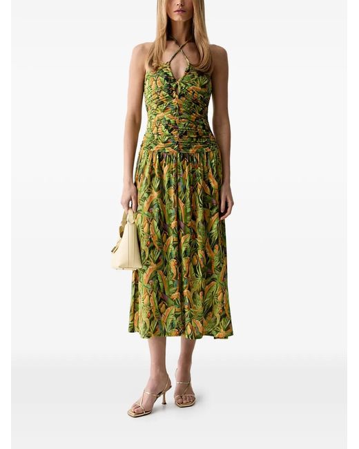 Farm Rio Green Graphic-Print Ruched Midi Dress
