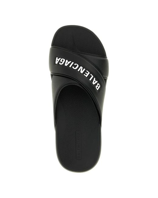 Balenciaga Black Sporty Pool Embossed Slides for men