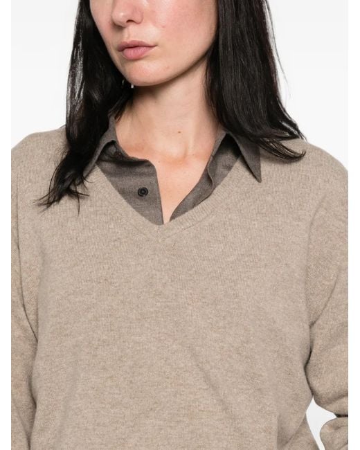 LA PISCINE Natural V-Neck Sweater