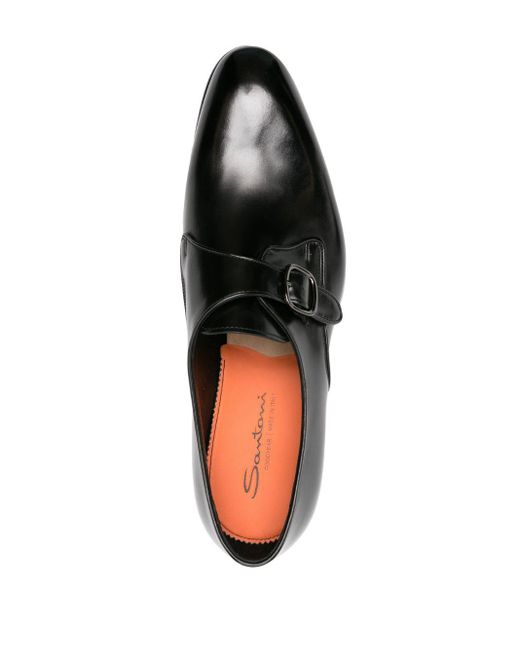 Santoni Black Carter Leather Buckle Oxford Shoes for men