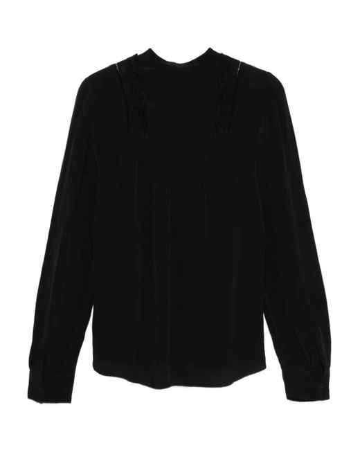 Isabel Marant Black Lace-Insert Long-Sleeve Blouse