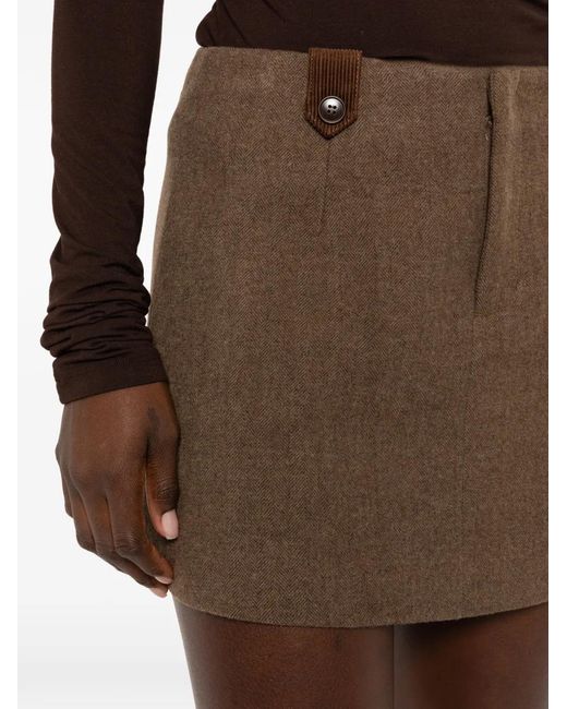 ELEH Brown Herringbone Button-Tab Skirt