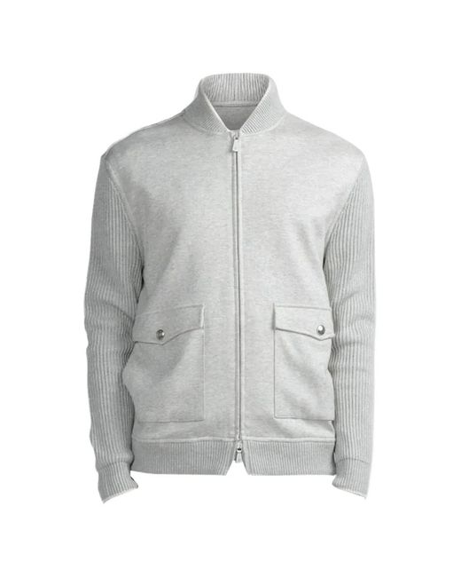 Eleventy Gray Ribbed-Knit Panelled Jacket for men