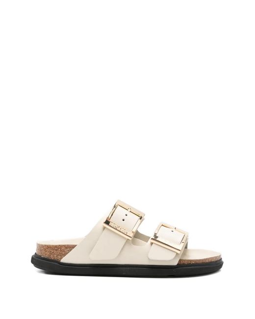Birkenstock White Arizona Buckle-Fastening Leather Sandals