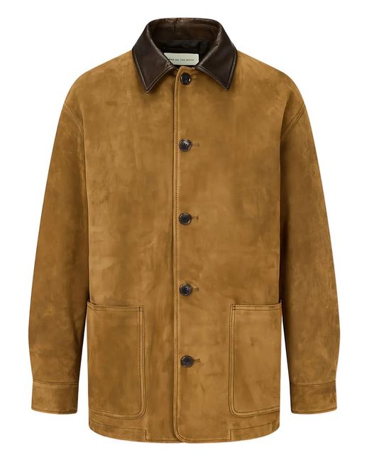 MAN ON THE BOON. Brown Contrast-Collar Suede Jacket for men