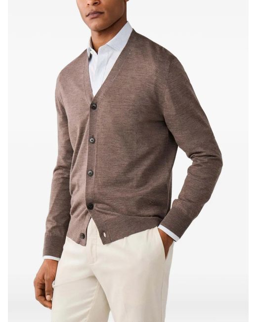 Hackett Brown Merino Wool Cardigan for men