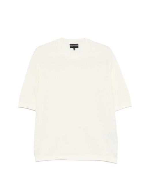 Emporio Armani White Chevron-Knit Short-Sleeve Top for men