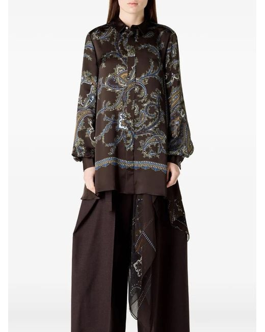 Sacai Black Robe-Chemise Asymétrique À Imprimé Cachemire