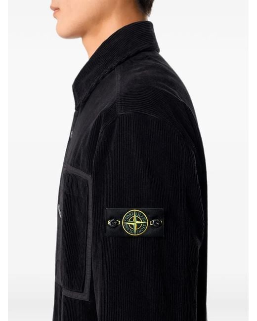 Stone Island Black Corduroy Patch-Pocket Overshirt for men