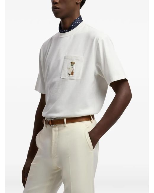 Ralph Lauren White T-Shirt À Poche À Détail Ours for men