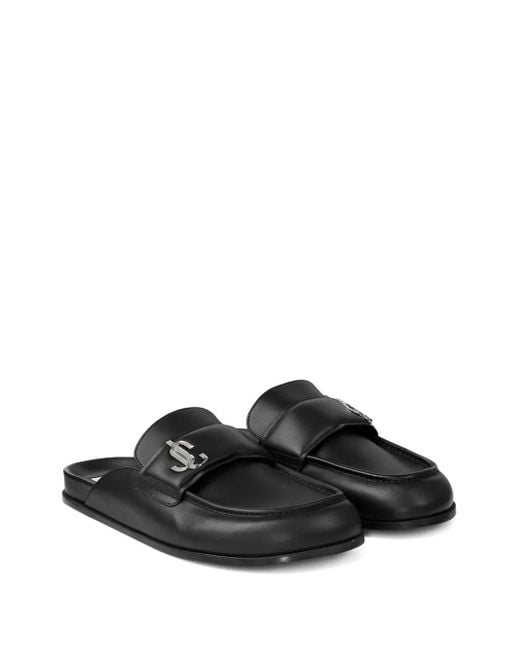 Jimmy Choo Black Milo Leather Slippers for men