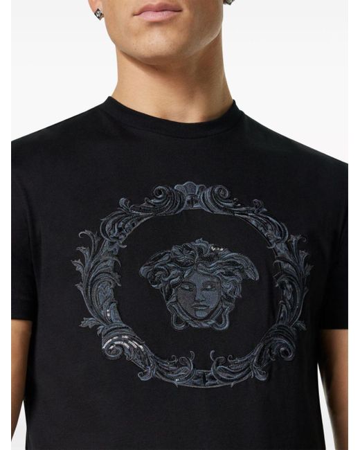 Camiseta con logo Medusa Cartouche Versace de hombre de color Black