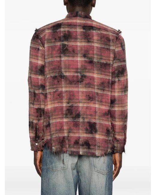 R13 Brown Chemise Effilochée À Carreaux for men