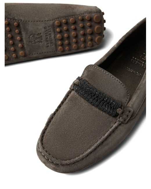 Brunello Cucinelli Brown Monili-trim Leather Loafers