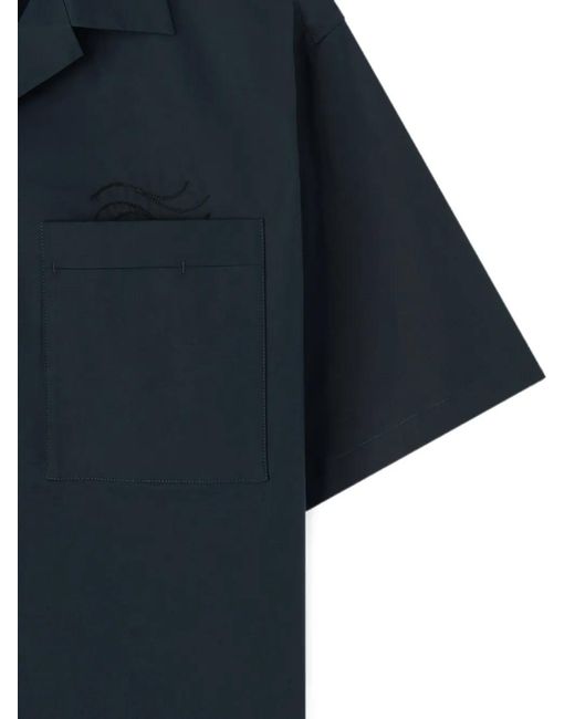 RETORI Blue Embroidered Bowling Shirt for men