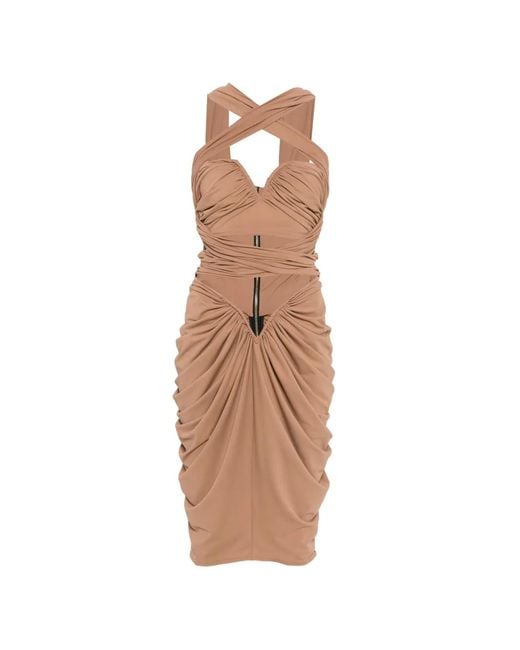 MITILIANE COUTURE White Draped-Design Midi Dress