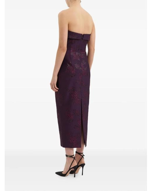 Rebecca Vallance Purple Afina Strapless Floral-Brocade Midi Dress