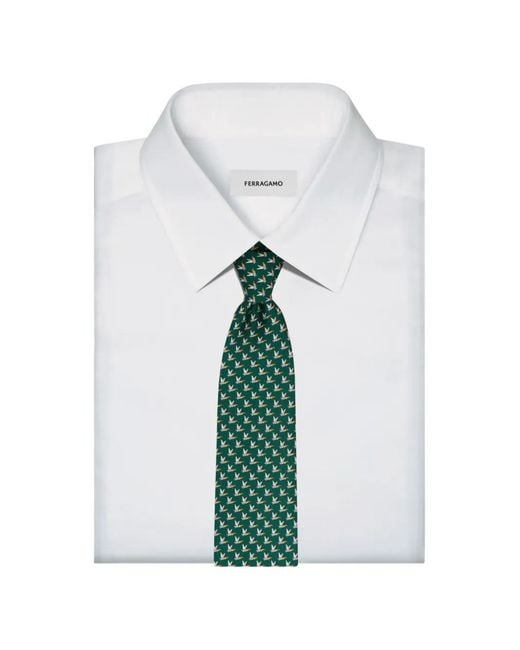 Ferragamo Green Mallard-Print Silk Tie for men