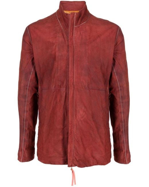 Boris Bidjan Saberi Red High-neck Leather Jacket for men