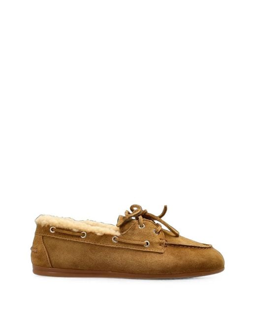 POSA Brown Boat Shearling-Lined Calf Suede Loafers