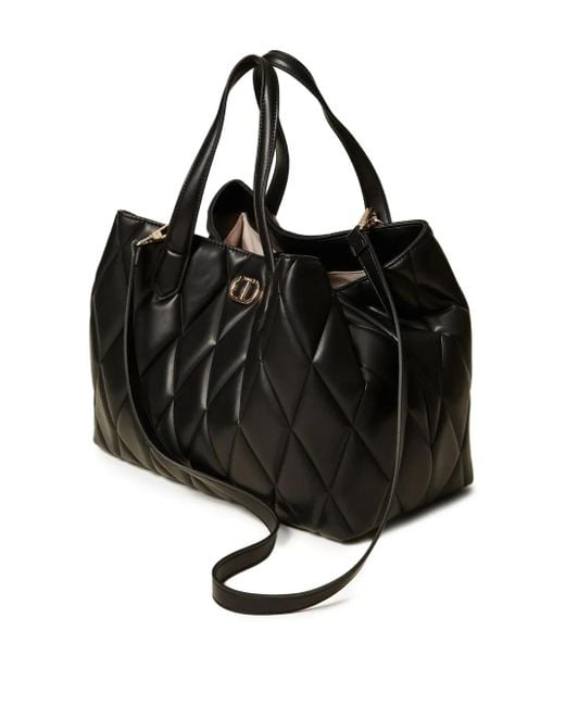 Twinset Black Quilted Detachable-Strap Tote Bag