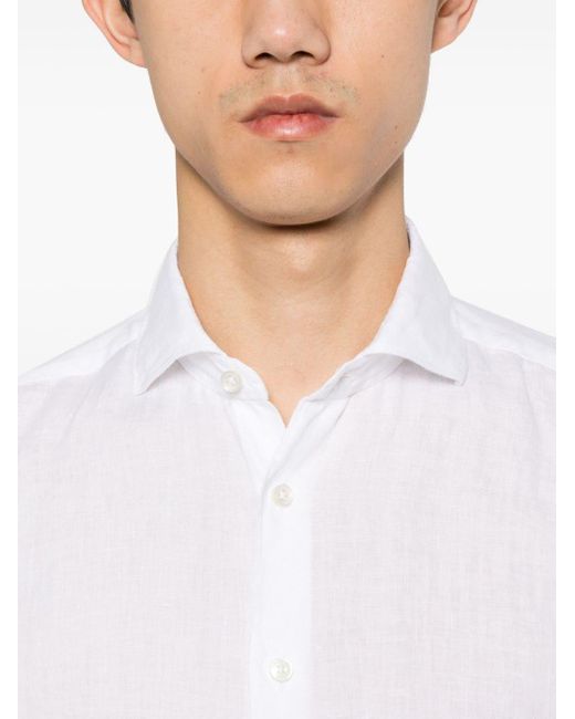Xacus White Cutaway-collar Linen Shirt for men