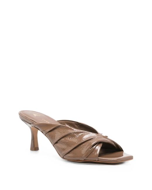 Carrano Brown Ruched Crossover-Strap Sandals