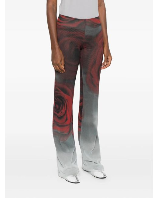 Jean Paul Gaultier Purple Rose-Print Mesh Trousers