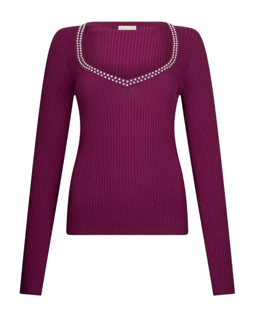 Liu Jo Purple V-Neck Studded Top