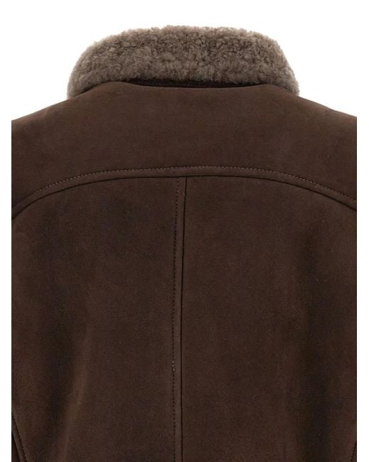 Barba Napoli Doppelreihiger Mantel mit Shearling-Kragen in Brown für Herren