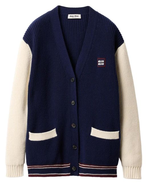 Miu Miu Blue Ribbed-Knit Cardigan