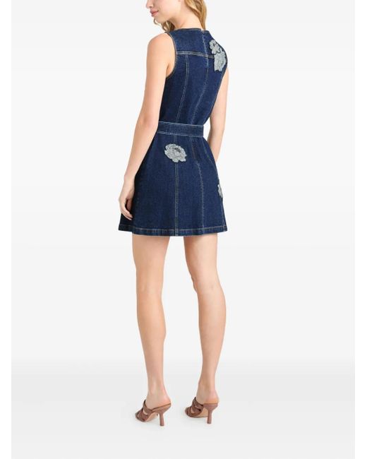 Cinq À Sept Blue Marsha Floral-Appliqué Button-Front Mini Dress
