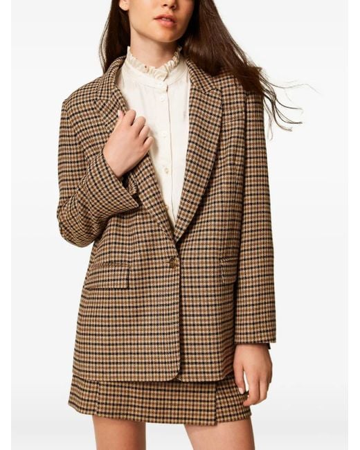 Twinset Brown Checked-Print Single-Breasted Blazer