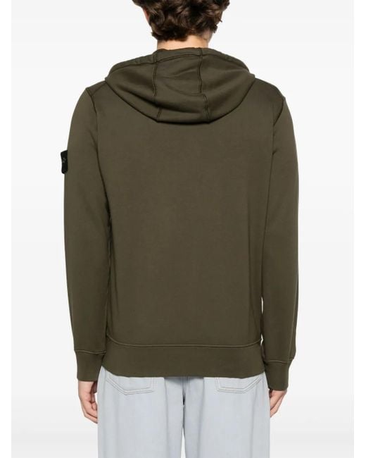 Felpa Con Cappuccio E Applicazione Compass di Stone Island in Green da Uomo