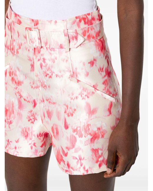 Philosophy Di Lorenzo Serafini Pink Floral-print High-waisted Shorts