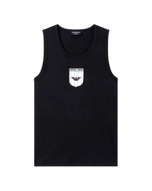 Emporio Armani Black Logo-Patch Tank Top for men