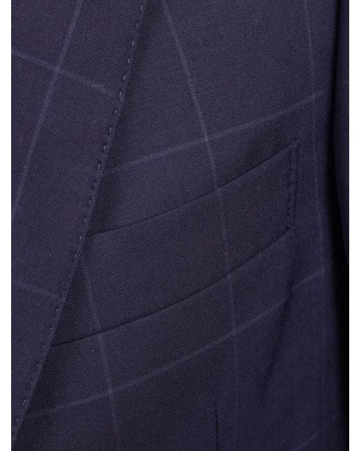 Brunello Cucinelli Blue Windowpane-Pattern Virgin Wool Suit for men