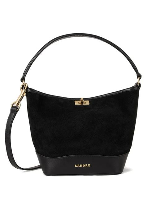 Sandro Black Suede Leather Bucket Bag