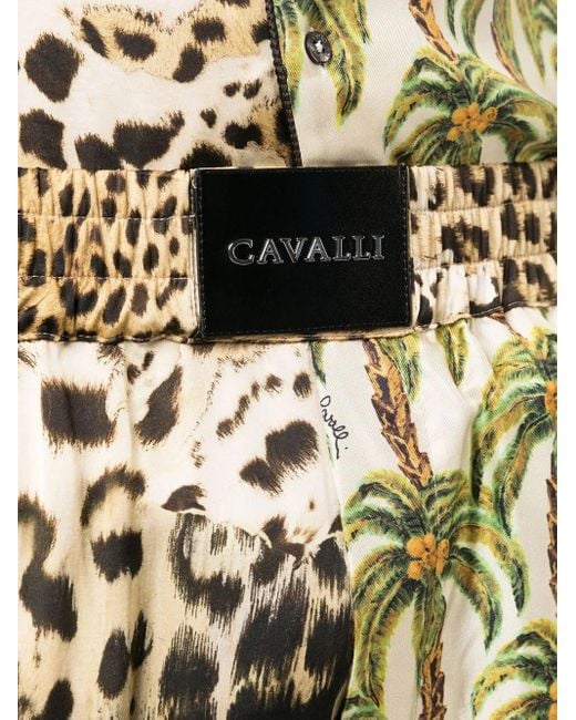 Roberto Cavalli Natural Printed Wide-Leg Shorts for men