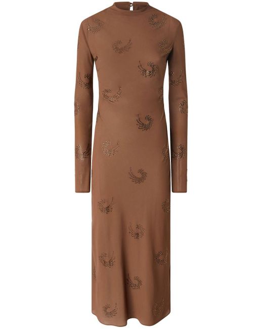 Pinko Brown Embellished Georgette Button-Down Dress