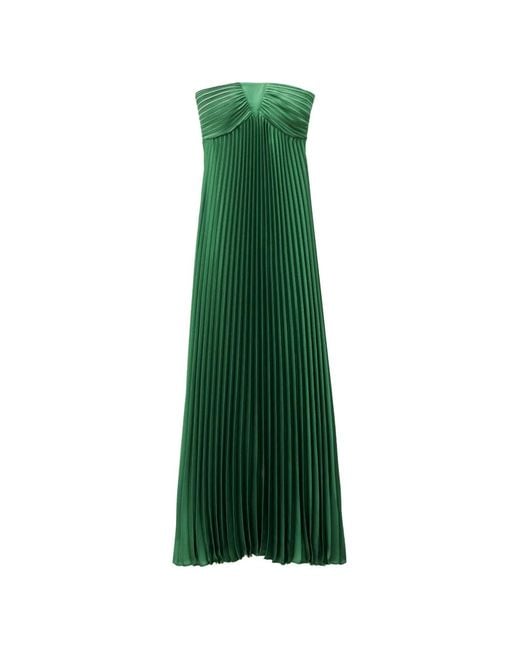 Ba&sh Green Willow Pleated Strapless Dress