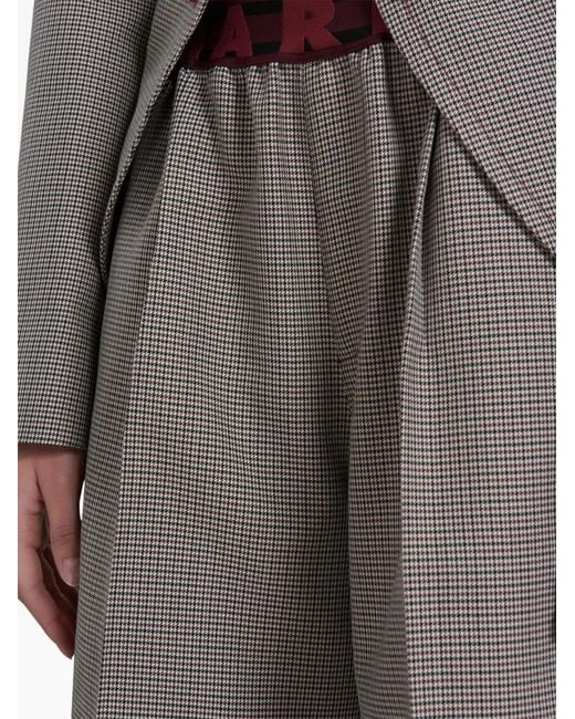 Marni Gray Tailored Wide-Leg Flare Pants With Houndstooth Pattern