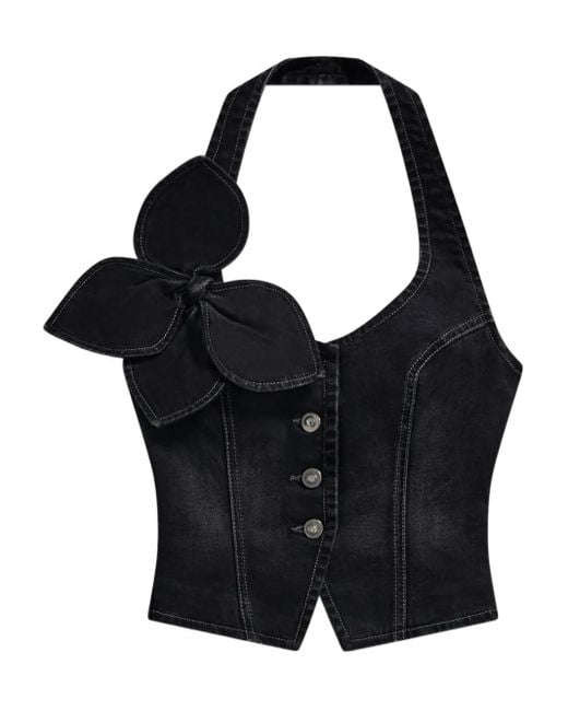 Area Black Bow Denim Halter Top