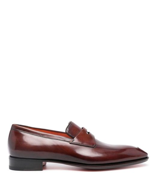 Santoni Brown Patent-finish Leather Loafers for men