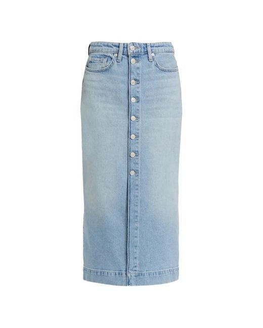 7 For All Mankind Blue Buttoned Cotton Midi Skirt