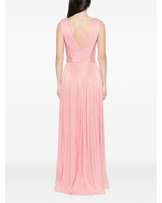 Costarellos Pink Anilia V-Neck Pleated Maxi Dress