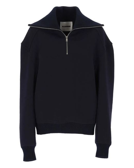 Jil Sander Blue Turtleneck Zip-Up Sweater